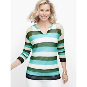 NWT Talbots Split Neck Mesh Knit Striped Top Size 3X Summer Lightweight Coastal